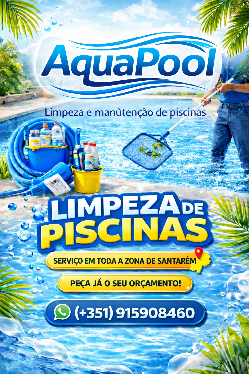 Antes e depois de limpeza de piscina AquaPool